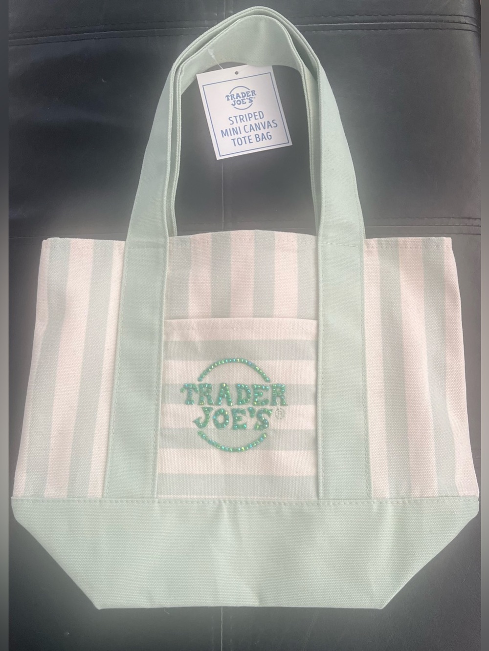 A Sparkle Trader Joe’s Mint & White Striped Mini Canvas Tote Bag